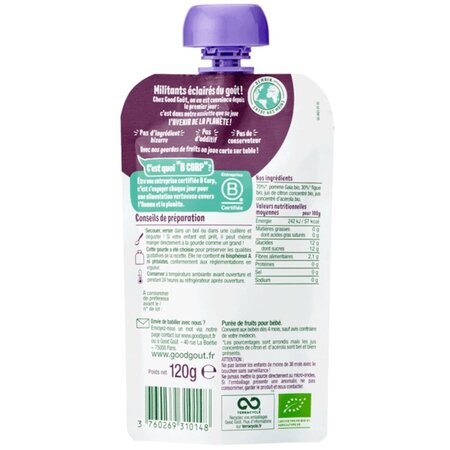 Piure Bio de mere Gala si smochine, +4 luni, 120 g, Good Gout 535029