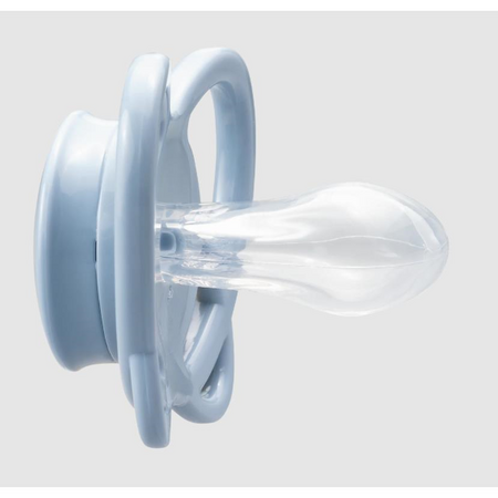 Set 2 Suzete din silicon, forma anatomica, simetrica, tetina ortodontica flexibila First Moments MyButterfly, Gri, 5-18 luni, Nip 530306