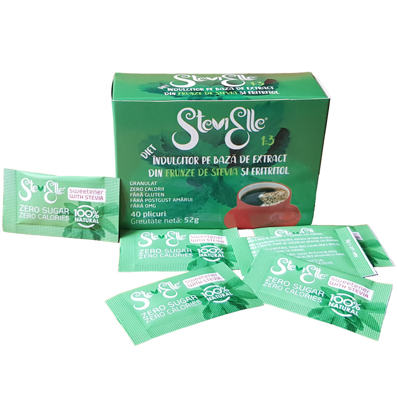 Indulcitor Stevia, 40 plicuri, Stevielle