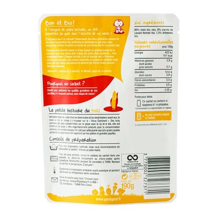 Mancare Bio de porumb dulce cu carne de Rata, +6 luni, 190 g, Good Gout 535033