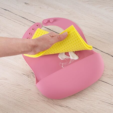 Bavetica din silicon moale cu buzunar colector Eat`n Tidy, 3 luni+, Roz, Reer 531502