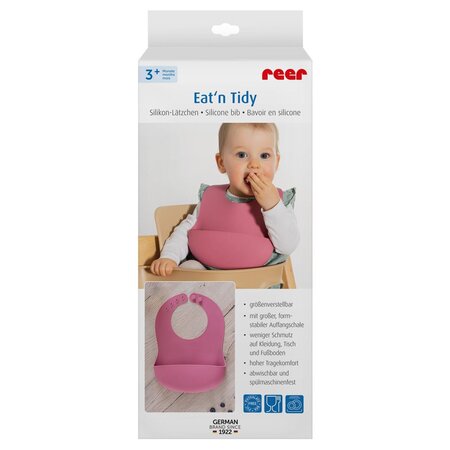 Bavetica din silicon moale cu buzunar colector Eat`n Tidy, 3 luni+, Roz, Reer 531504