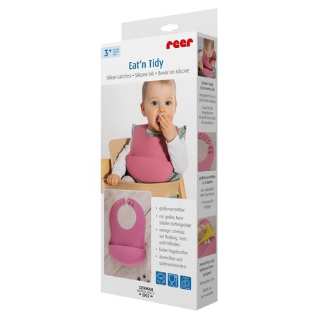 Bavetica din silicon moale cu buzunar colector Eat`n Tidy, 3 luni+, Roz, Reer 531503