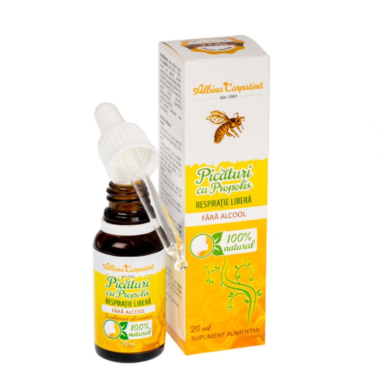 Picaturi cu Propolis respiratie libera, 20 ml, Albina Carpatina