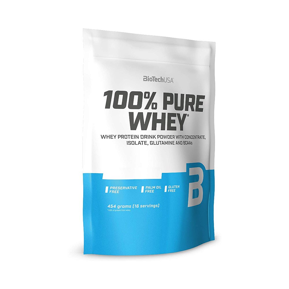 Pudra proteica 100% Pure Whey, 454g, Fara aroma, BioTech USA