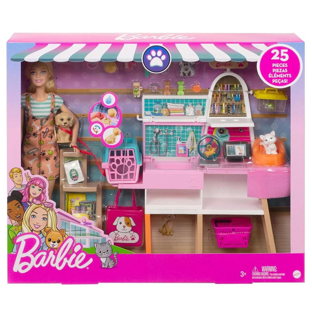 Set de joaca, +3 ani, Magazin cu accesorii pentru animalute, Barbie