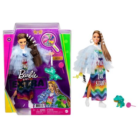 Papusa Barbie Extra, +3 ani, Rochie Curcubeu, Barbie 532368