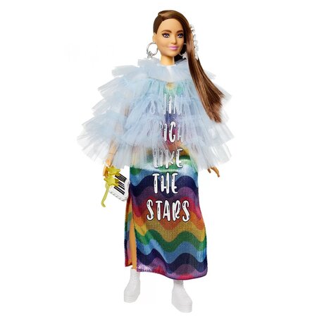 Papusa Barbie Extra, +3 ani, Rochie Curcubeu, Barbie 532370