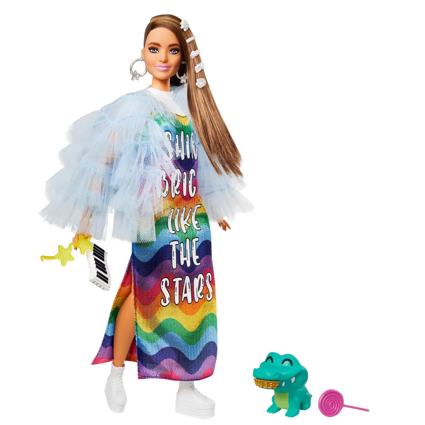 Papusa Barbie Extra, +3 ani, Rochie Curcubeu, Barbie