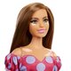 Papusa Barbie Fashionista, +3 ani, satena cu rochie roz cu buline, Barbie 532547