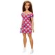 Papusa Barbie Fashionista, +3 ani, satena cu rochie roz cu buline, Barbie 532555
