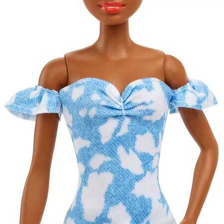 Papusa Barbie Fashionista, Bruneta cu rochita Albastra, Barbie 532563
