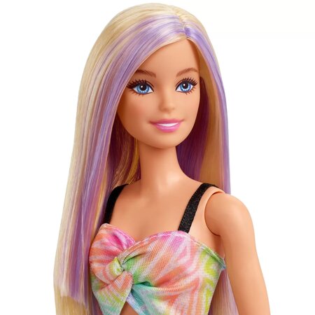 Papusa Barbie Fashionista, blonda cu suvite mov, Barbie 532567