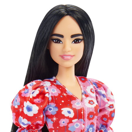 Papusa Barbie Fashionista, Bruneta cu rochie cu flori, Barbie 532841