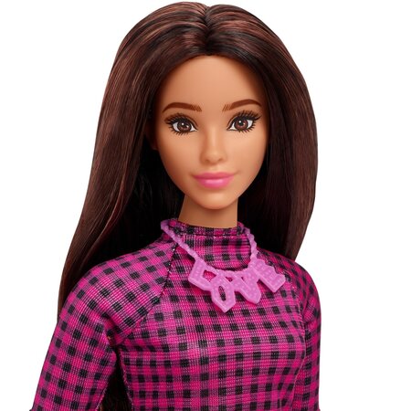 Papusa Barbie Fashionista, +3 ani, Satena cu rochie mov, Barbie 532858