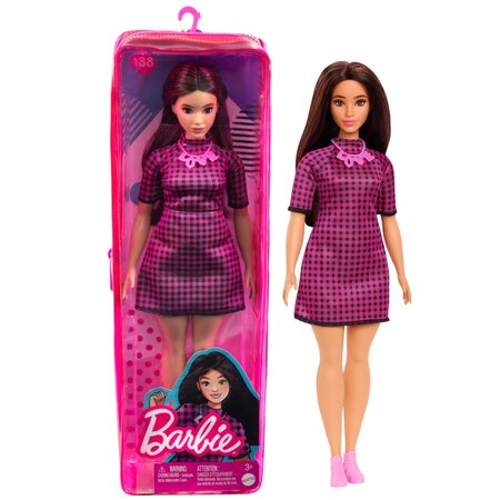 Papusa Barbie Fashionista, +3 ani, Satena cu rochie mov, Barbie 532850