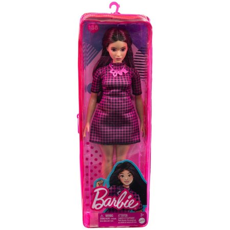 Papusa Barbie Fashionista, +3 ani, Satena cu rochie mov, Barbie 532856