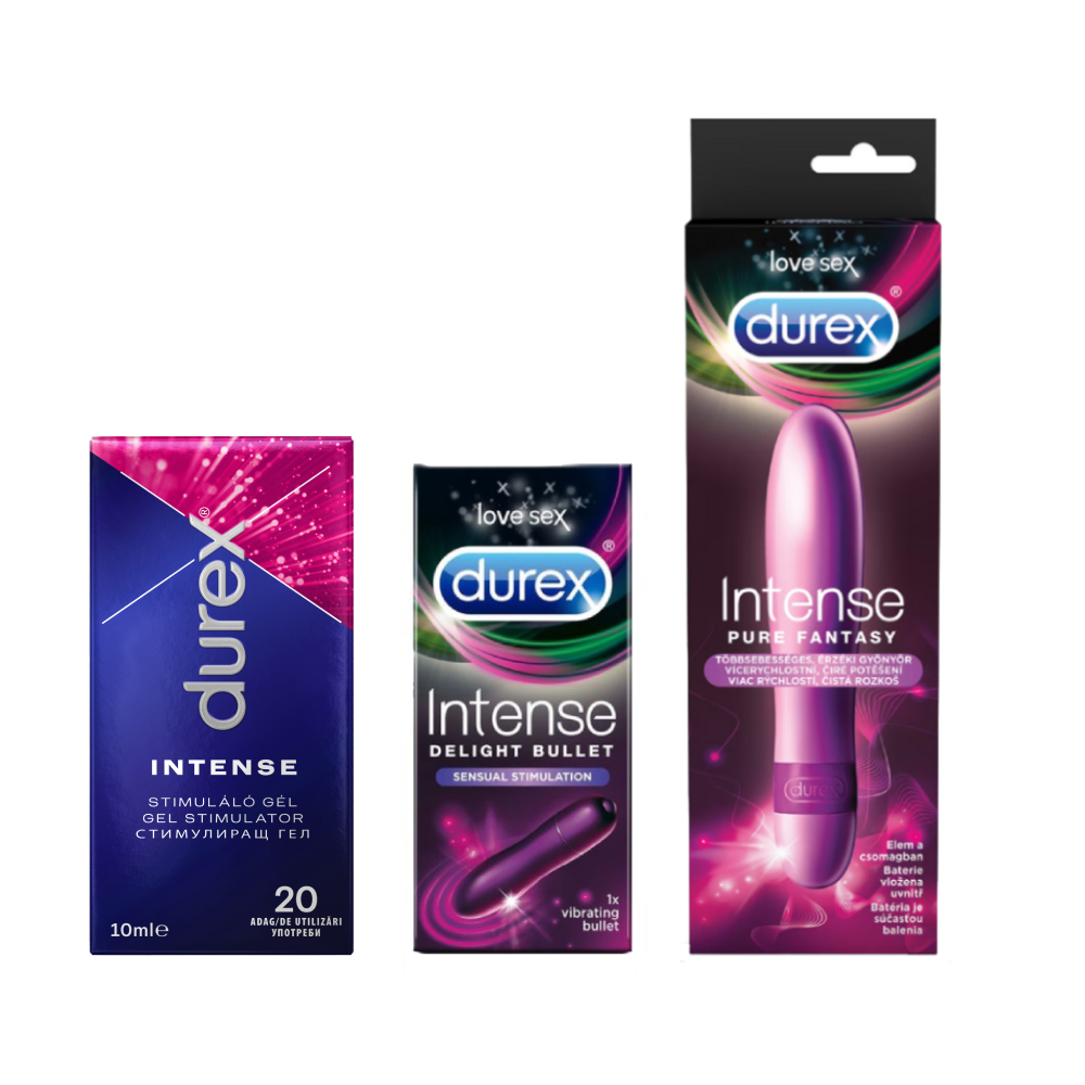 Pachet vibrator Pure Fantasy + Vibrator Intense Delight si Gel Intense Stimulating 10 ml, Durex