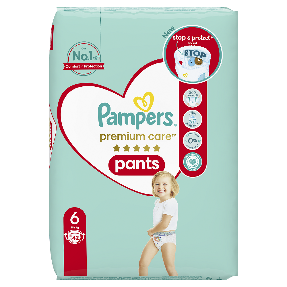 Scutece Pants Premium Care, Nr.6, 15+ kg, 42 buc, Pampers