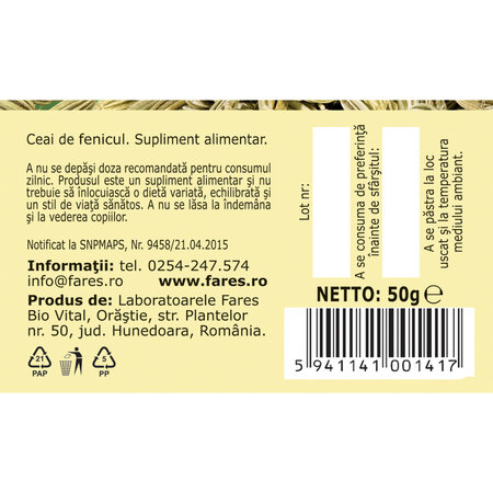Ceai fenicul, 50g, Fares 718563