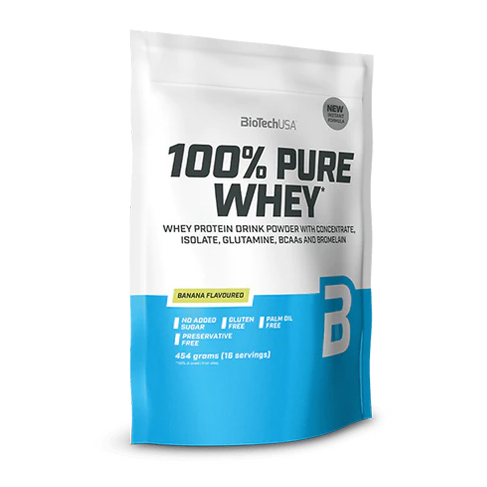 Pudra proteica 100% Pure Whey, 454g, Banane, BioTech USA