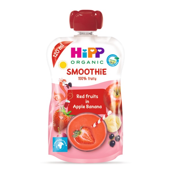 Smootie Bio cu fructe rosii, mere si banane, 120 ml, Hipp