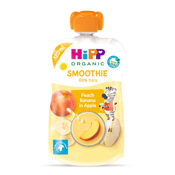 Piure smoothie cu piersica, banana si mar, 120 ml, Hipp