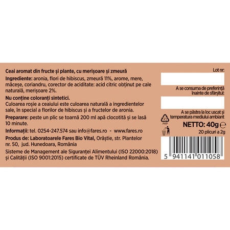 Ceai de merisor si zmeura, 20 plicuri, Fares 721849
