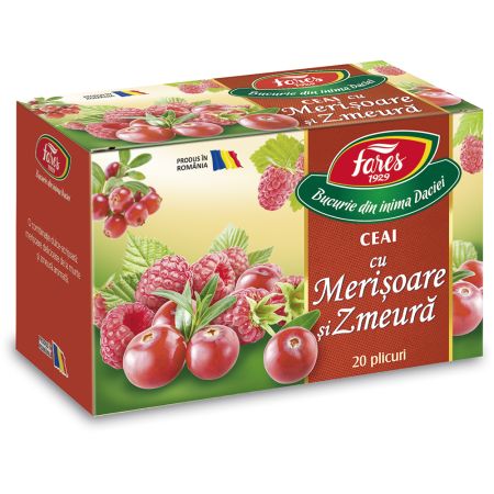 Ceai de merisor si zmeura Aromafruct, 20 plicuri, Fares