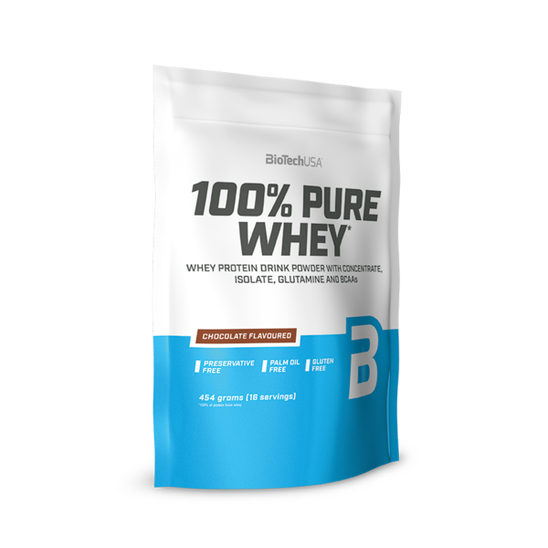 Pudra proteica cu aroma de ciocolata 100% Pure Whey, 454 gr, BioTech USA