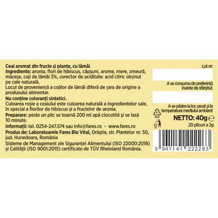 Ceai aromat de lamaie, 20 plicuri, Fares 723149