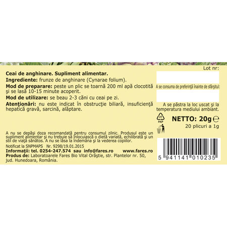 Ceai fructe de anghinare, 20 plicuri, Fares 721713