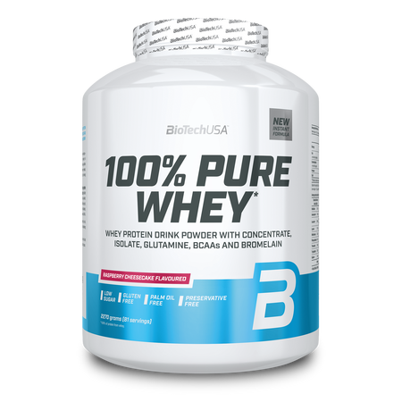 Pudra proteica 100% Pure Whey, Cheesecake cu Zmeura,2270 g, BioTech USA