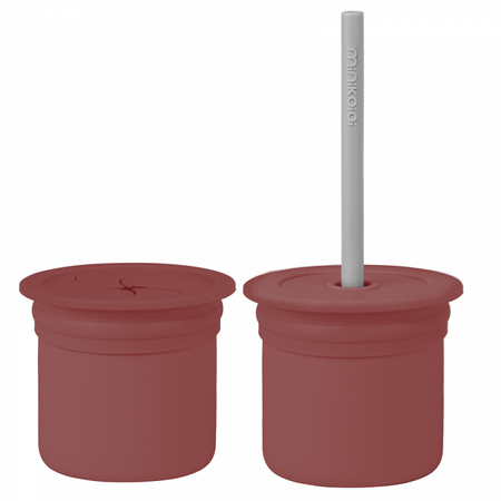 Cana cu pai si recipient gustari, 100% Premium Silicone, Sip+Snack, Velvet Rose, Minikoioi 533707