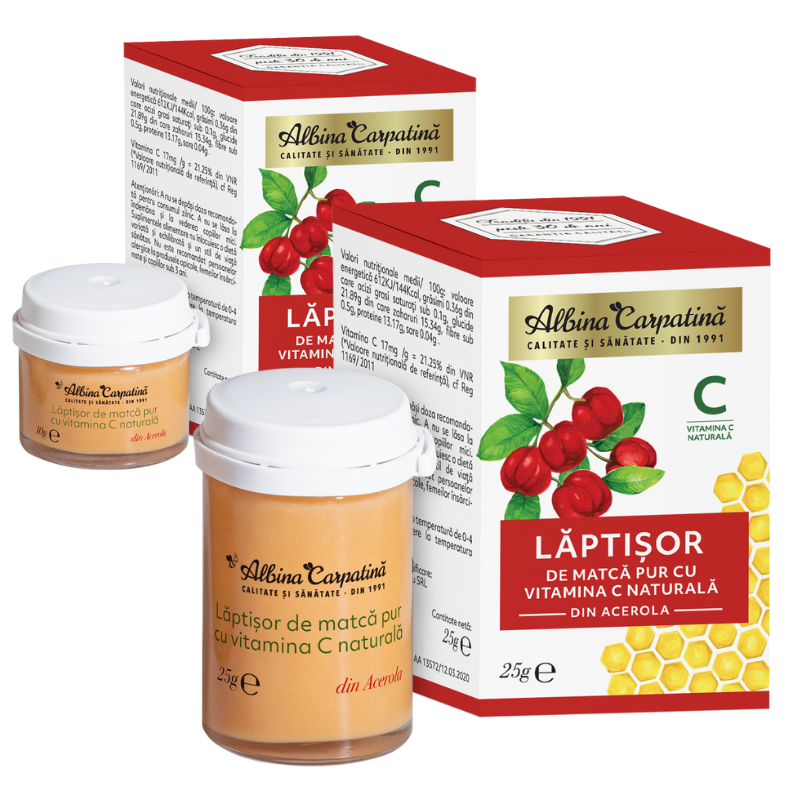 Pachet laptisor de matca pur cu vitamina C, 25 gr + 10 gr, Albina Carpatina