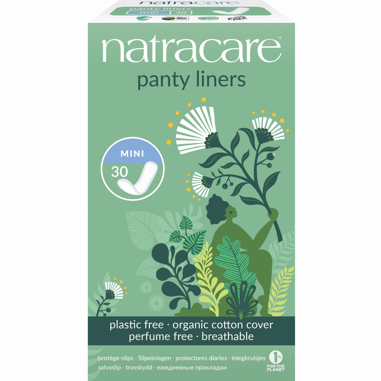 Absorbante zilnice ambalate individual Panty Liners, Mini, 30 bucati, Natracare