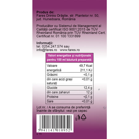 Sirop cu visine, 700 ml, Fares 721831