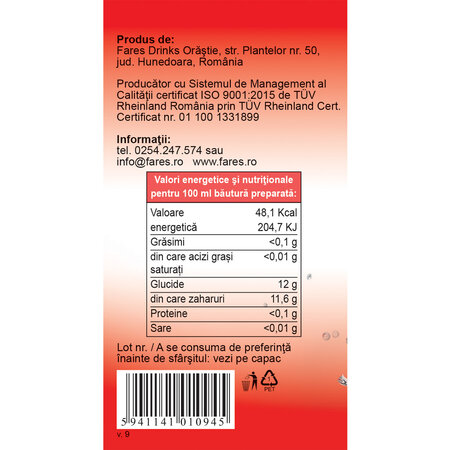 Sirop cu capsuni, 700 ml, Fares 721825