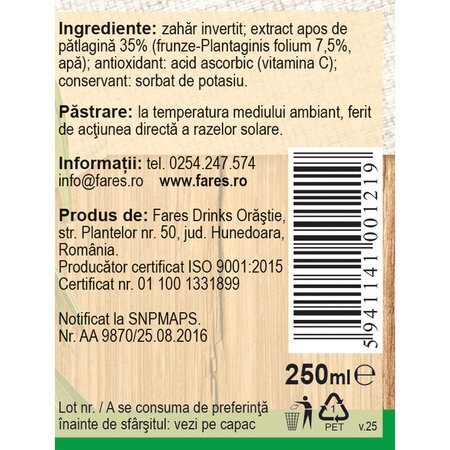 Sirop de Patlagina, 250 ml, Fares 718438