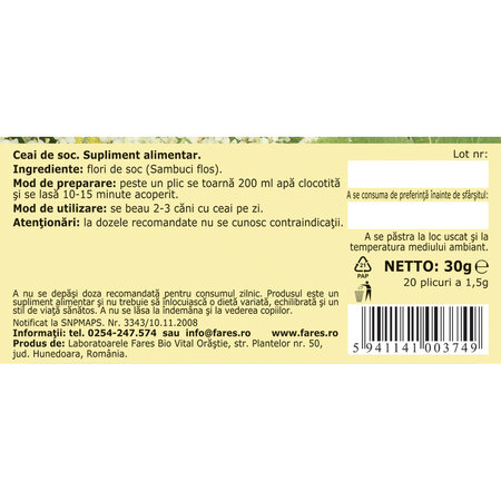 Ceai de soc, 20 plicuri, Fares 720754