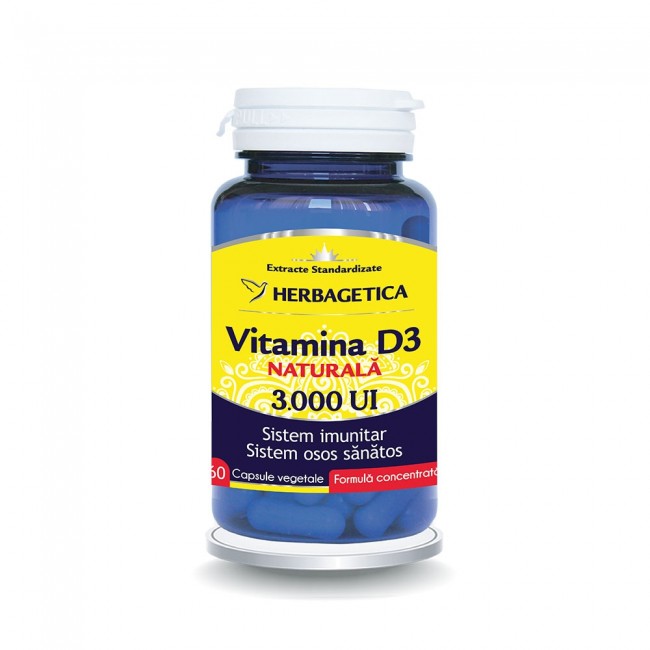 Vitamina D3 naturala 3000 UI, 60 capsule, Herbagetica