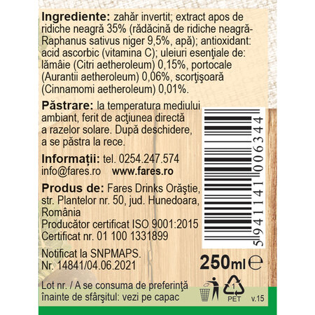 Ridiche neagra sirop, 250ml, Fares 721232
