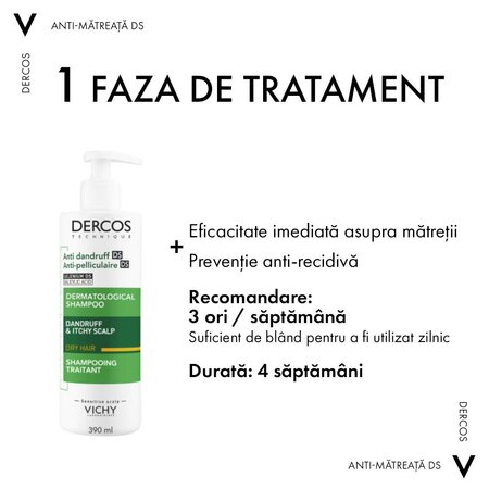 Sampon antimatreata pentru par uscat si scalp sensibil Dercos, 390 ml, Vichy 607905