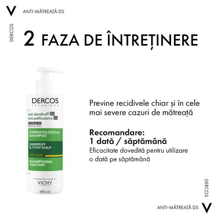 Sampon antimatreata pentru par uscat si scalp sensibil Dercos, 390 ml, Vichy 607902