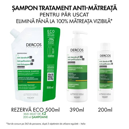 Sampon antimatreata pentru par uscat si scalp sensibil Dercos, 390 ml, Vichy 607910