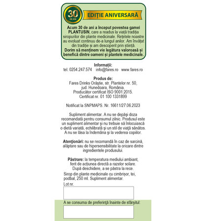 Sirop Plantusin Forte, R25, 250 ml, Fares 721220