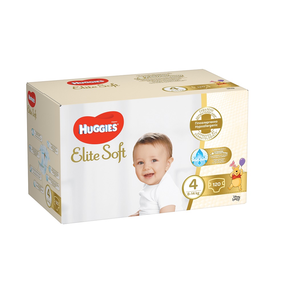 Scutece Elite Soft, Nr. 4, 8-14 kg, 120 buc, Huggies