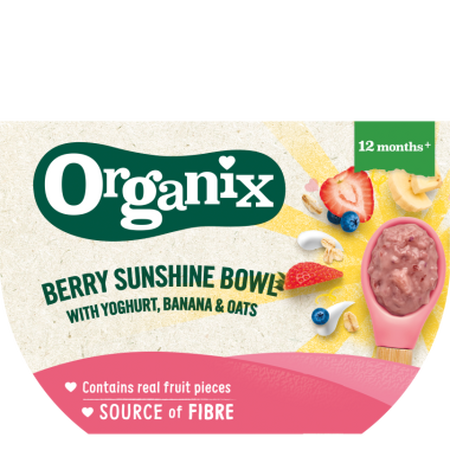Piure cu fructe de padure, iaurt, banana si ovaz Berry Sunshine, 12luni+, 120g, Organix