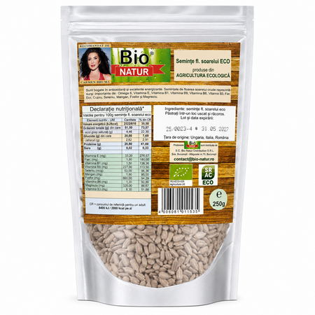Seminte de floarea soarelui Bio, 250 g, Bio Natur 795441