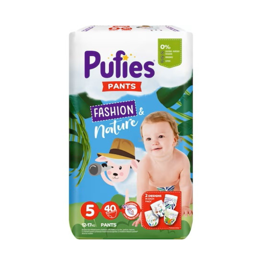 Scutece Pants Junior, Nr. 5, 12-17 kg Fashion & Nature, 40 bucati, Pufies